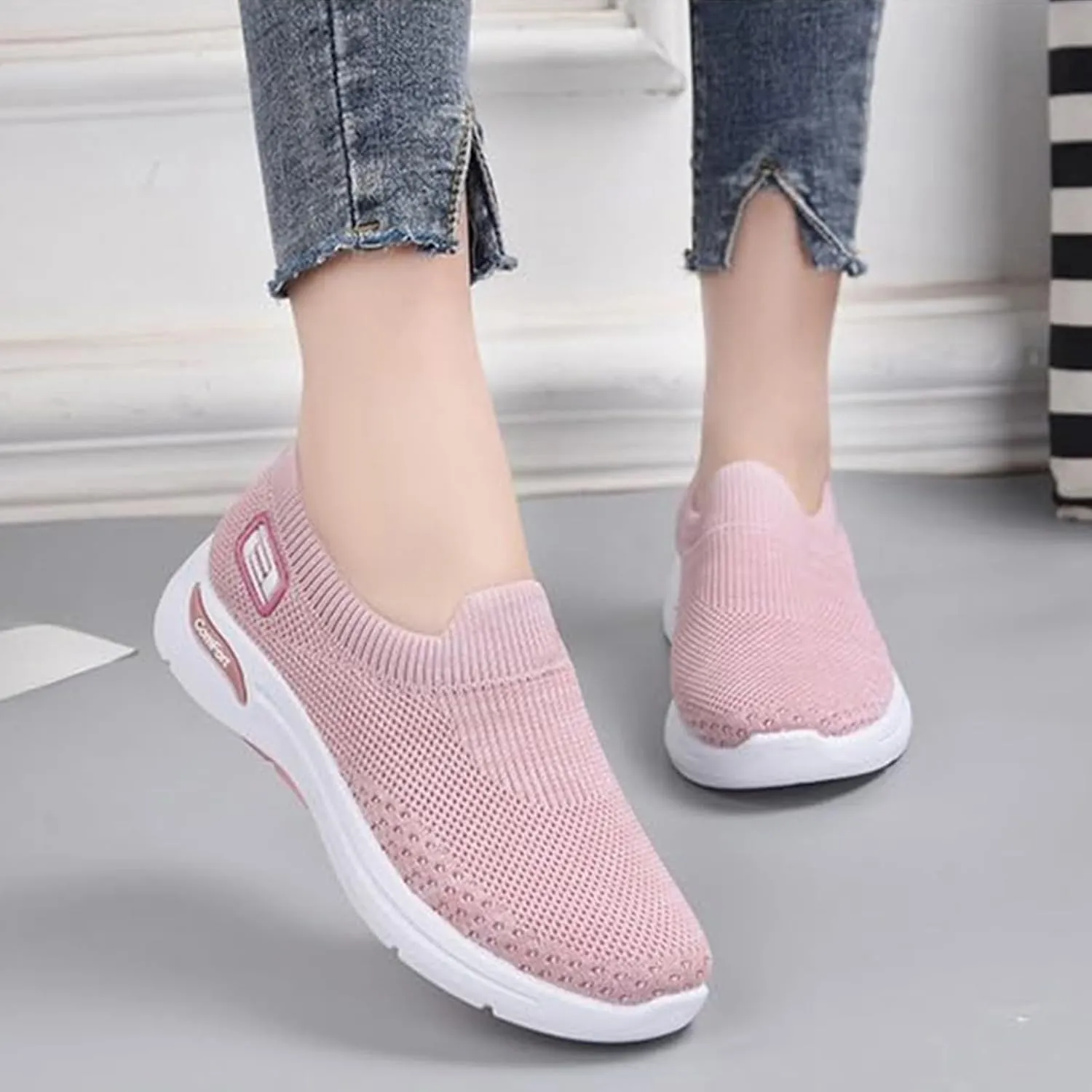 Kubbon Slip On Shoes Women Woven Orthopedic Breathable Soft Shoes with Arch Support Casual Non Slip Low Top Tennis Sneakers Comfortable Walking Workout Sneaker