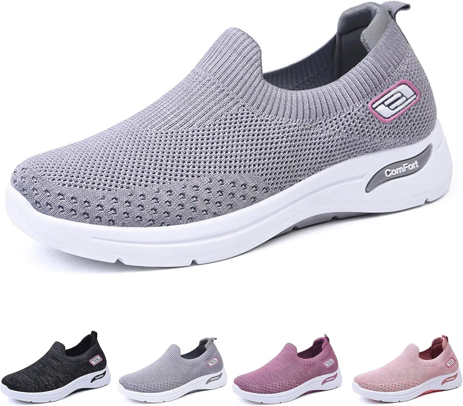 Kubbon Slip On Shoes Women Woven Orthopedic Breathable Soft Shoes with Arch Support Casual Non Slip Low Top Tennis Sneakers Comfortable Walking Workout Sneaker