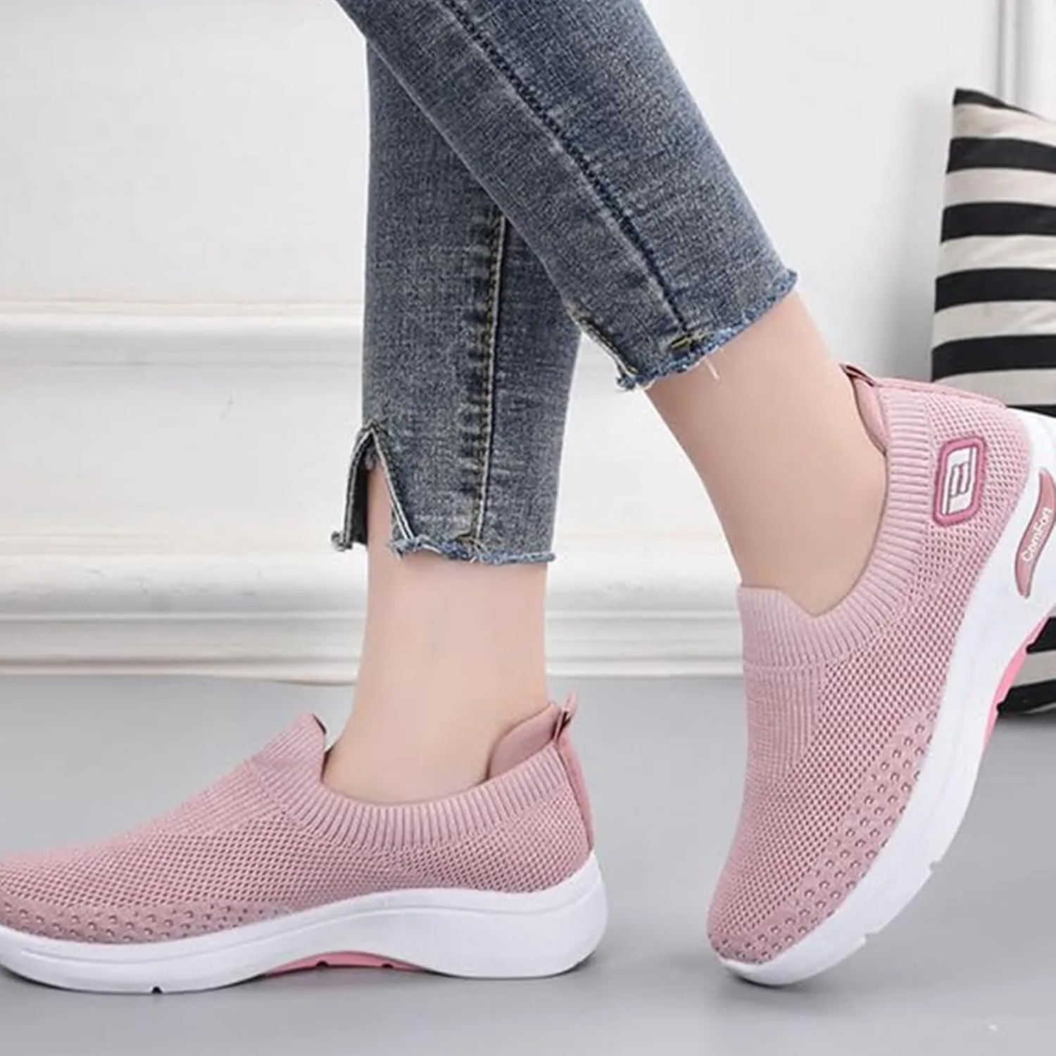 Kubbon Slip On Shoes Women Woven Orthopedic Breathable Soft Shoes with Arch Support Casual Non Slip Low Top Tennis Sneakers Comfortable Walking Workout Sneaker