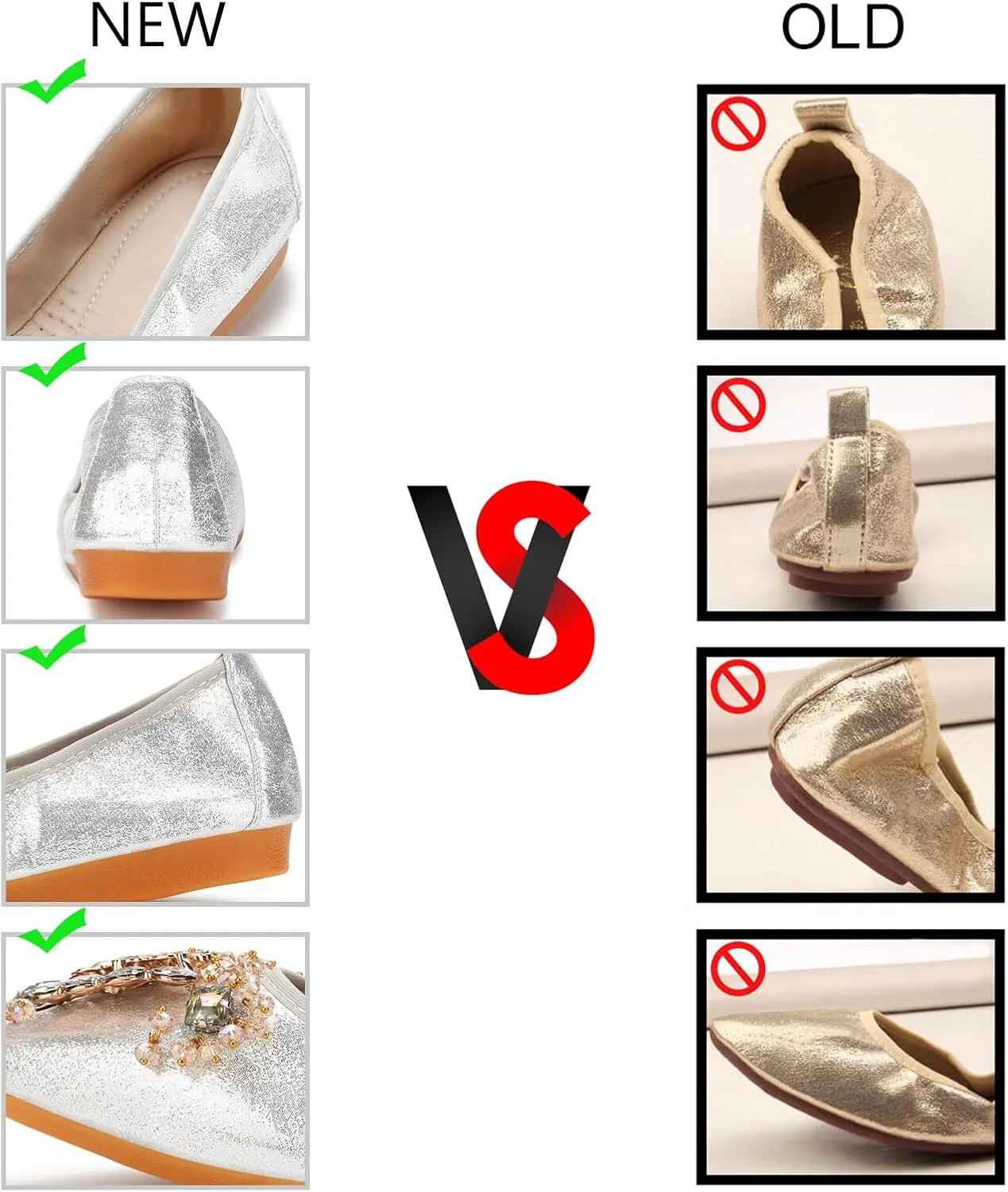 KUNWFNIX Women Ballet Flats Rhinestone Wedding Ballerina Shoes Foldable Sparkly Comfort Slip on Flat Shoes