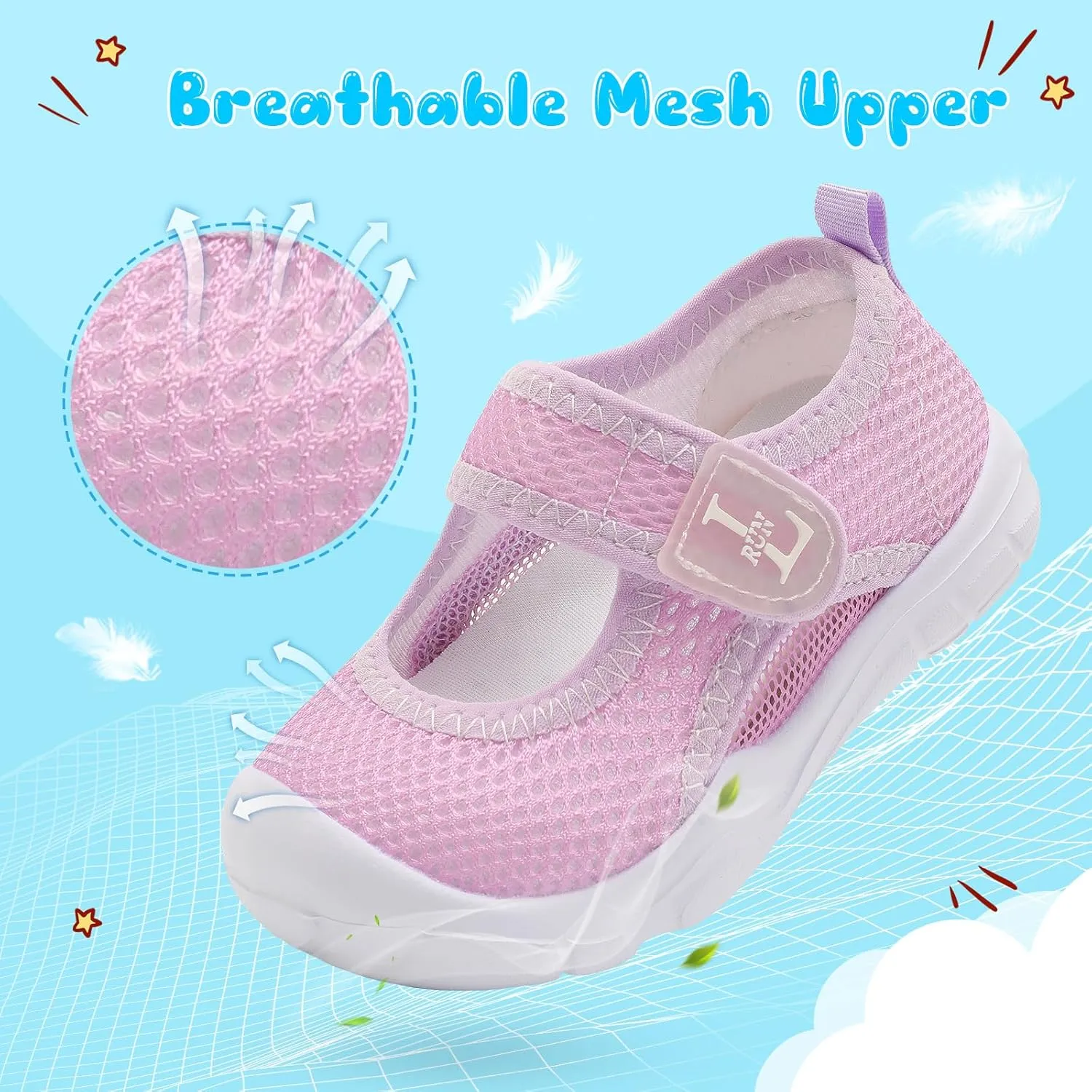 L-RUN Toddler Sandals Summer Boys Girls Adjustable Kids Sandal with Hook Loop Closed-Toe Lightweight Outdoor Sport Sandals