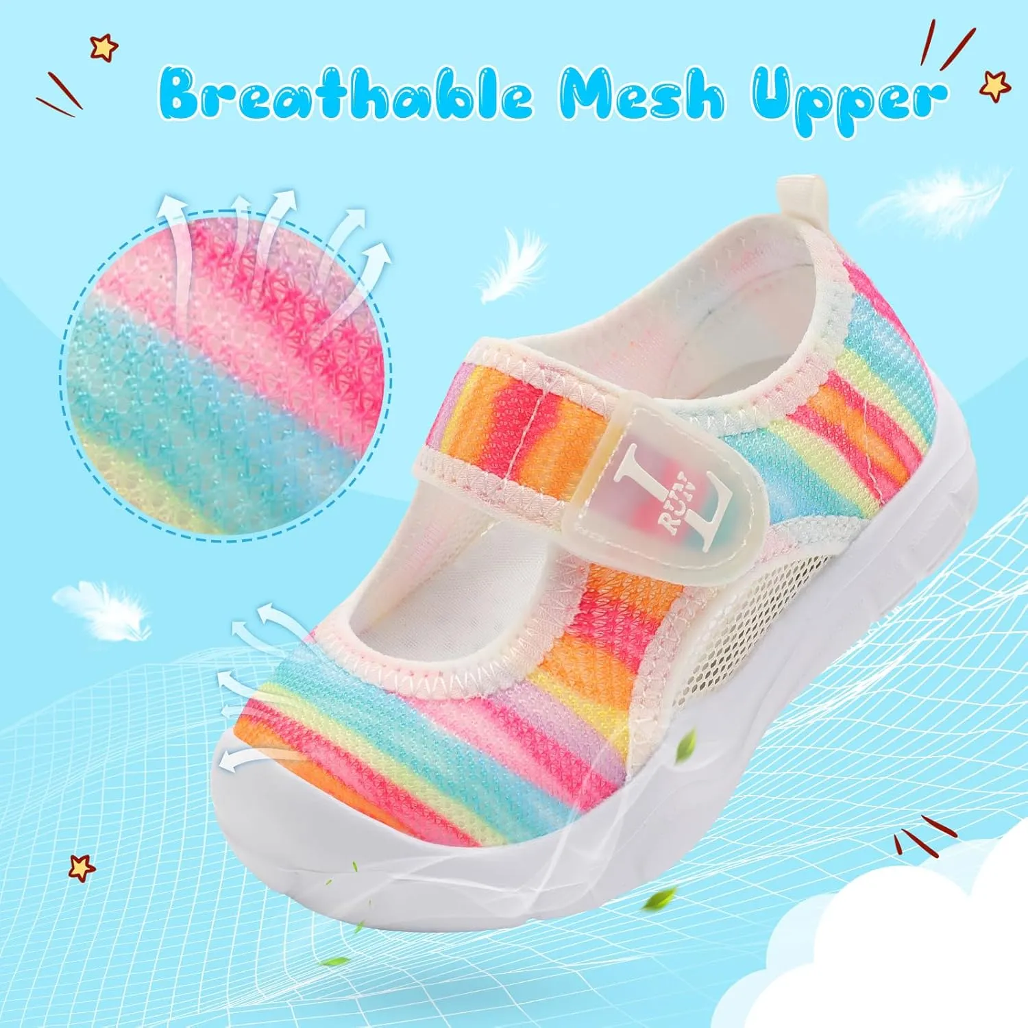 L-RUN Toddler Sandals Summer Boys Girls Adjustable Kids Sandal with Hook Loop Closed-Toe Lightweight Outdoor Sport Sandals