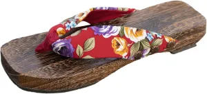 Ladies Summer Retro Toe Flower Ethnic Wooden Bottom Thick Bottom Outer Wear Beach Platform High Heels Sandals for Women