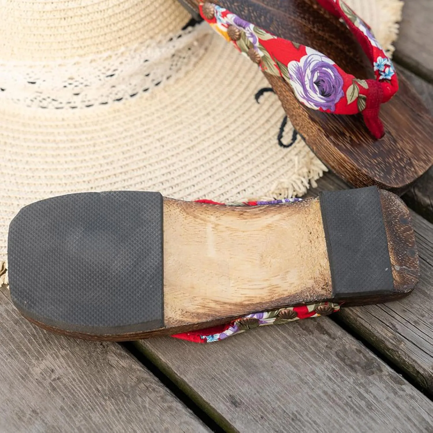 Ladies Summer Retro Toe Flower Ethnic Wooden Bottom Thick Bottom Outer Wear Beach Platform High Heels Sandals for Women
