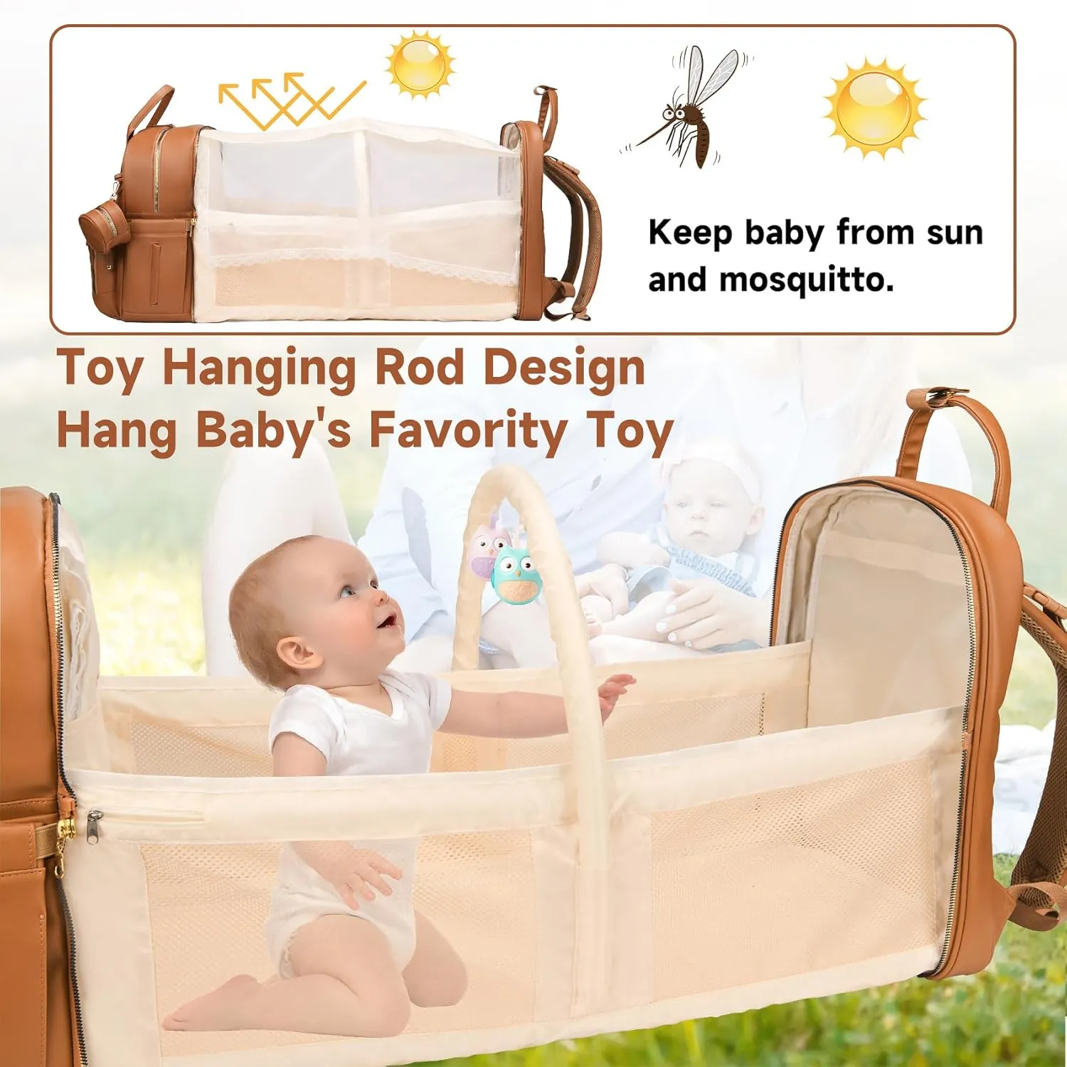 Leather Baby Diaper Bag with Changing Station,Extra large Capacity Baby Diaper Bag Backpack(Brown)