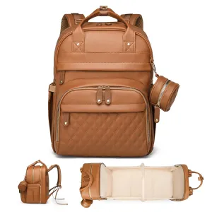 Leather Baby Diaper Bag with Changing Station,Extra large Capacity Baby Diaper Bag Backpack(Brown)