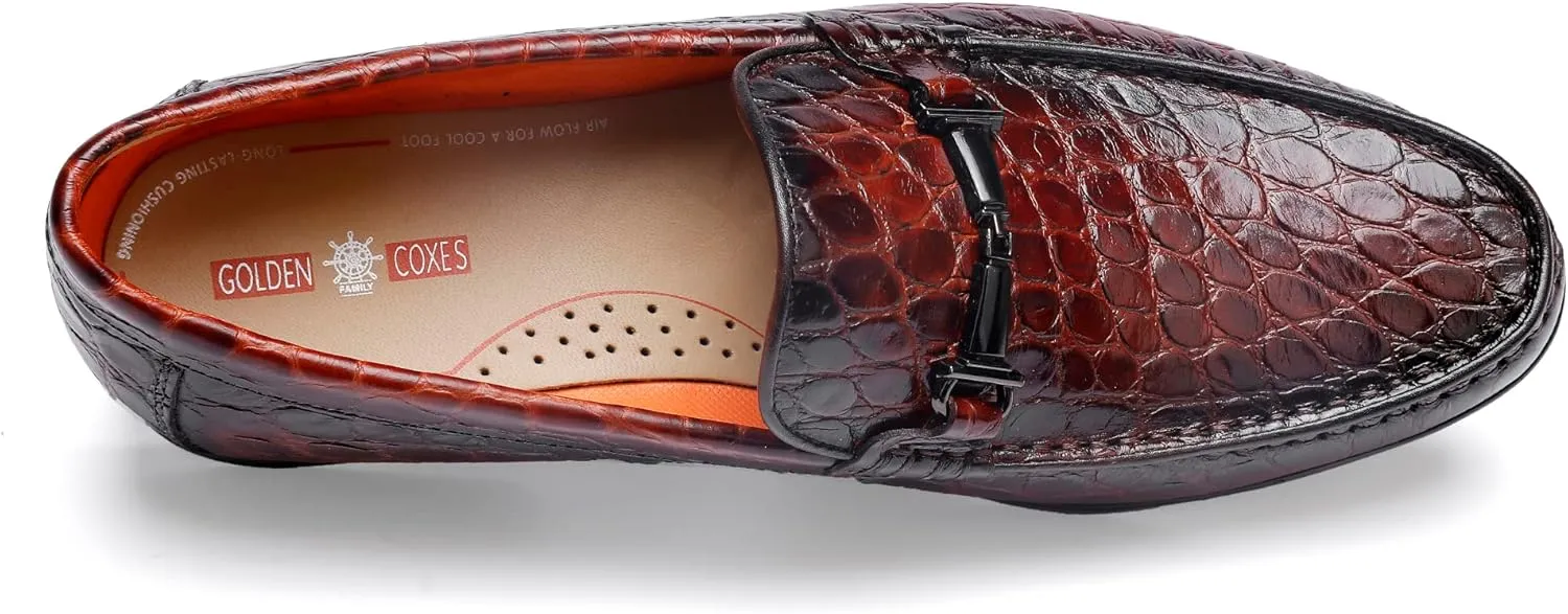 Leather Dress Shoes for Men, Classic Crocodile Printed Leather Slip-on Bit Loafer Party Shoes for Men