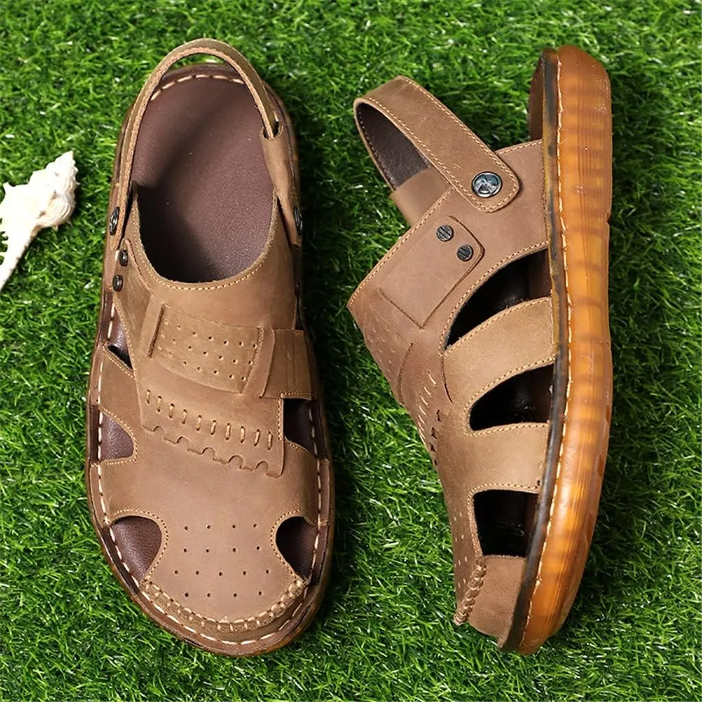 Leather Men Sandals Male Shoes Outdoor Casual Sandals Cowhide Beach Shoes Two Uses Men's Sandals(D,40 Code)