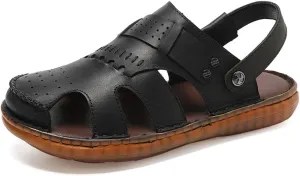 Leather Men Sandals Male Shoes Outdoor Casual Sandals Cowhide Beach Shoes Two Uses Men's Sandals(D,40 Code)