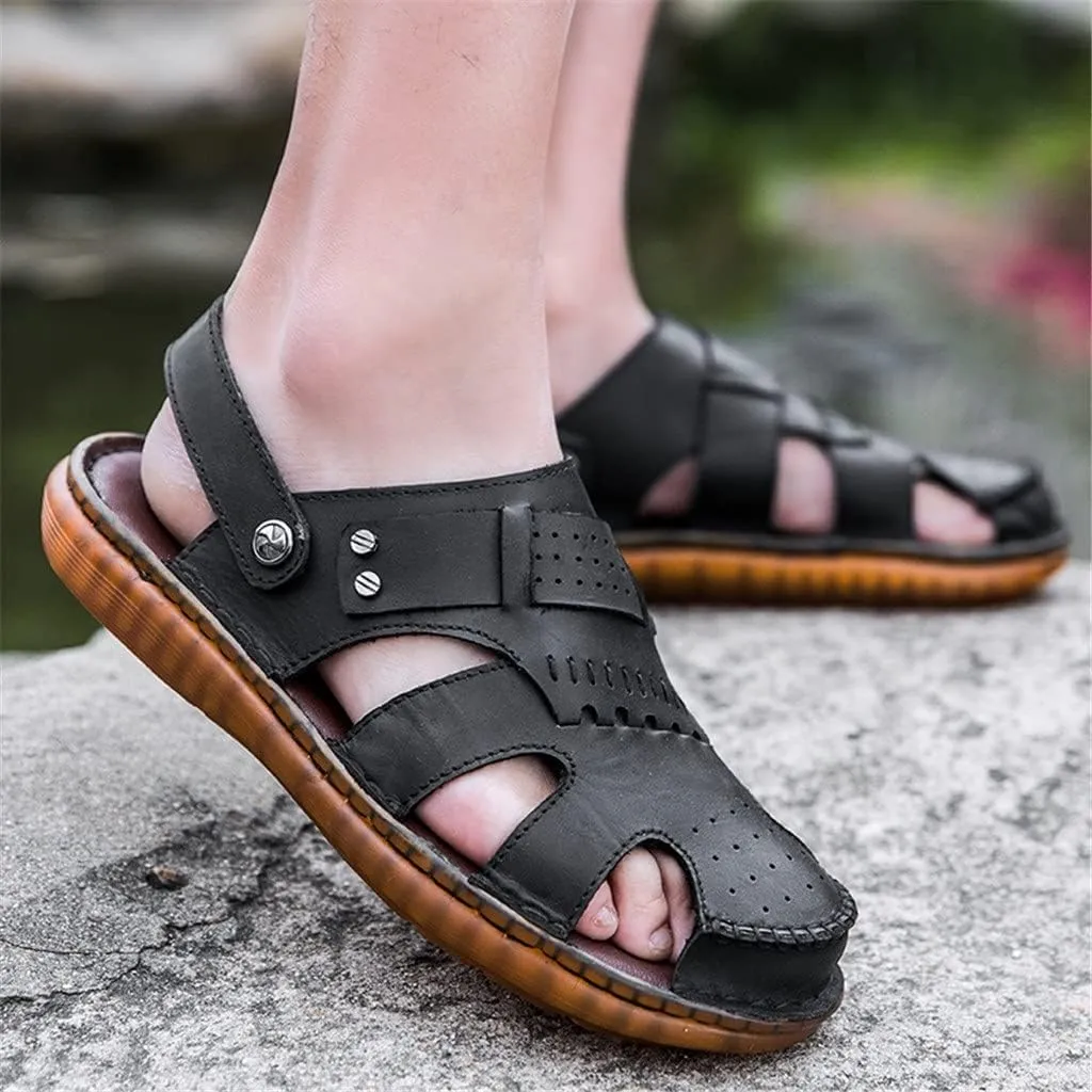 Leather Men Sandals Male Shoes Outdoor Casual Sandals Cowhide Beach Shoes Two Uses Men's Sandals(D,40 Code)