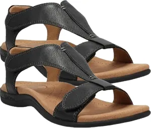 Leather Women's Sandal Platform Wedge Sandal Comfort Arch Support Cooling Gel Padding and an Adjustable Fit Walking Comfort Sandals,Black,US7.5/EU39