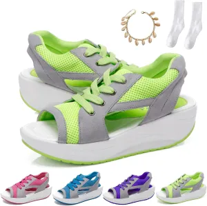 LELEBEAR Muffin Sandals for Women, Contrast Paneled Cutout Lace-up Muffin Sandals, Flair Gifts Sneaker Sandals