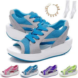 LELEBEAR Muffin Sandals for Women, Contrast Paneled Cutout Lace-up Muffin Sandals, Flair Gifts Sneaker Sandals