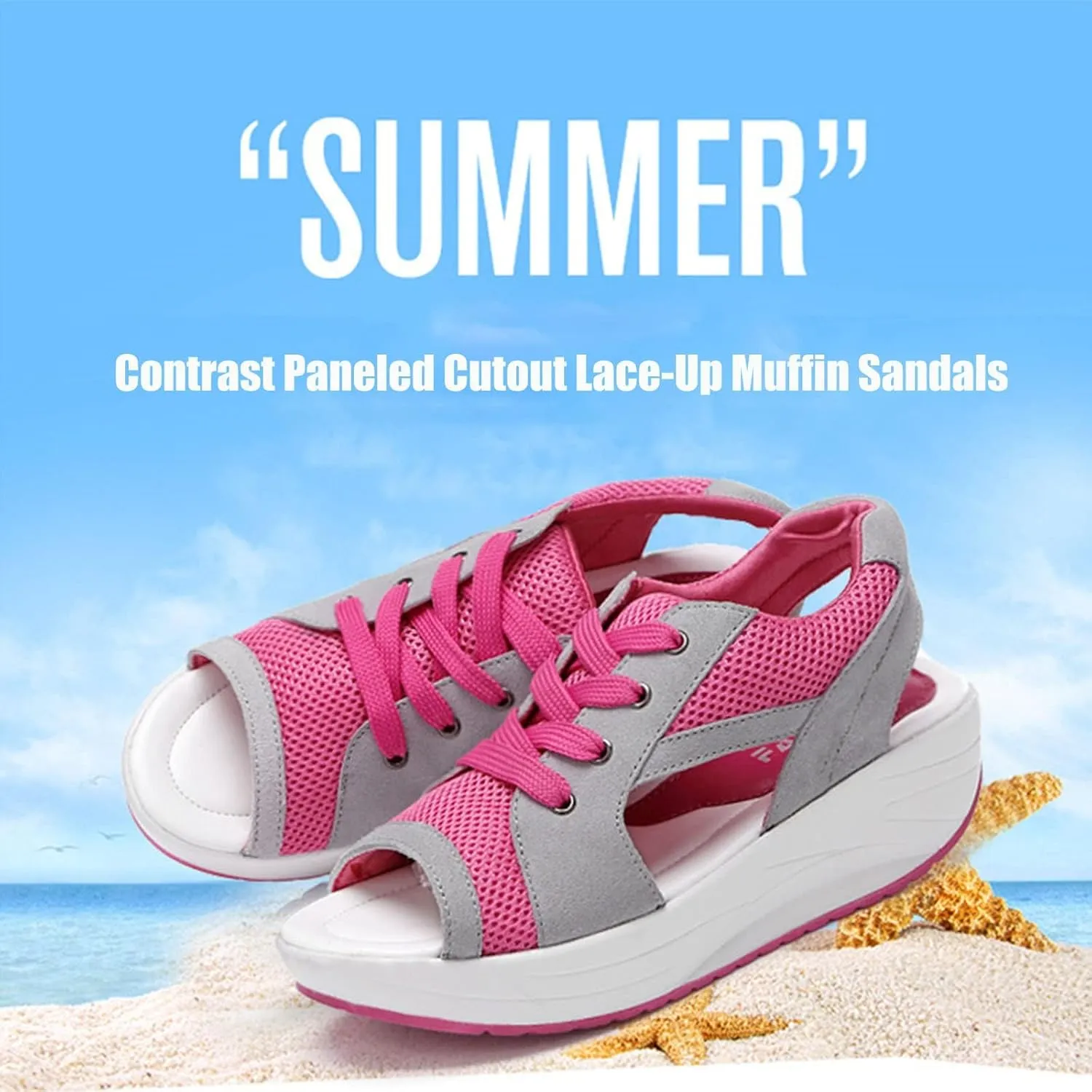 LELEBEAR Muffin Sandals for Women, Contrast Paneled Cutout Lace-up Muffin Sandals, Flair Gifts Sneaker Sandals