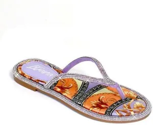 Liliana Lindy-1 Womens Rhinestone Slip On Slide Flat Sandals