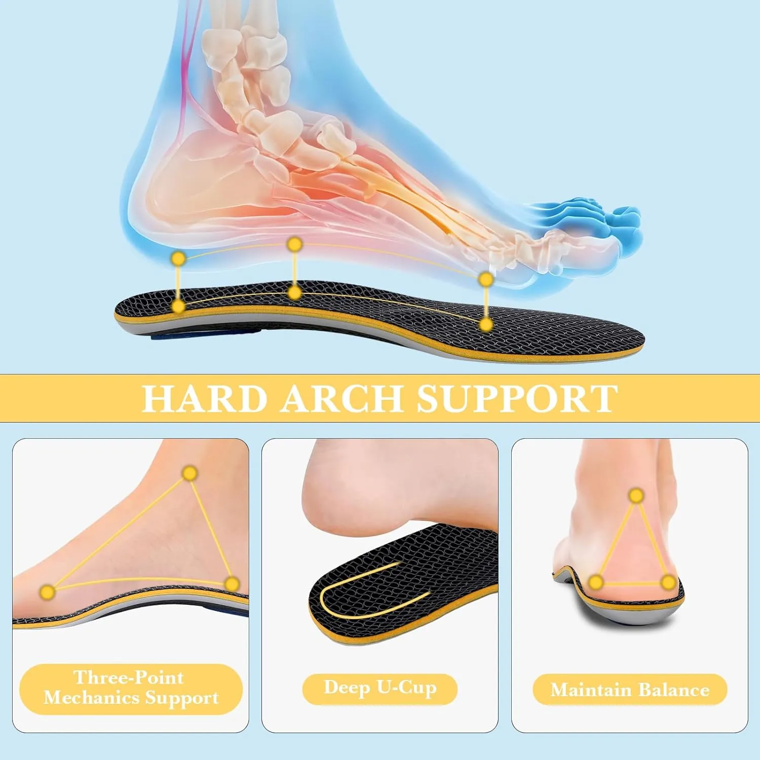 Linkidea 2 Pairs Arch Support Shoe Insoles Compatible with Salomon 5 Trail, PRO 3D, Ride 5, Comfort Fit Replacement Inserts, Shock Absorption Cushion for Hiking (US Men 4.5-5/Women 6-6.5)