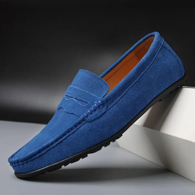 Loafers for Men Apron Toe Suede Vamp Solid Color Penny Loafer Shoe Anti-Slip Slip Resistant Flexible Classic Slip-ons