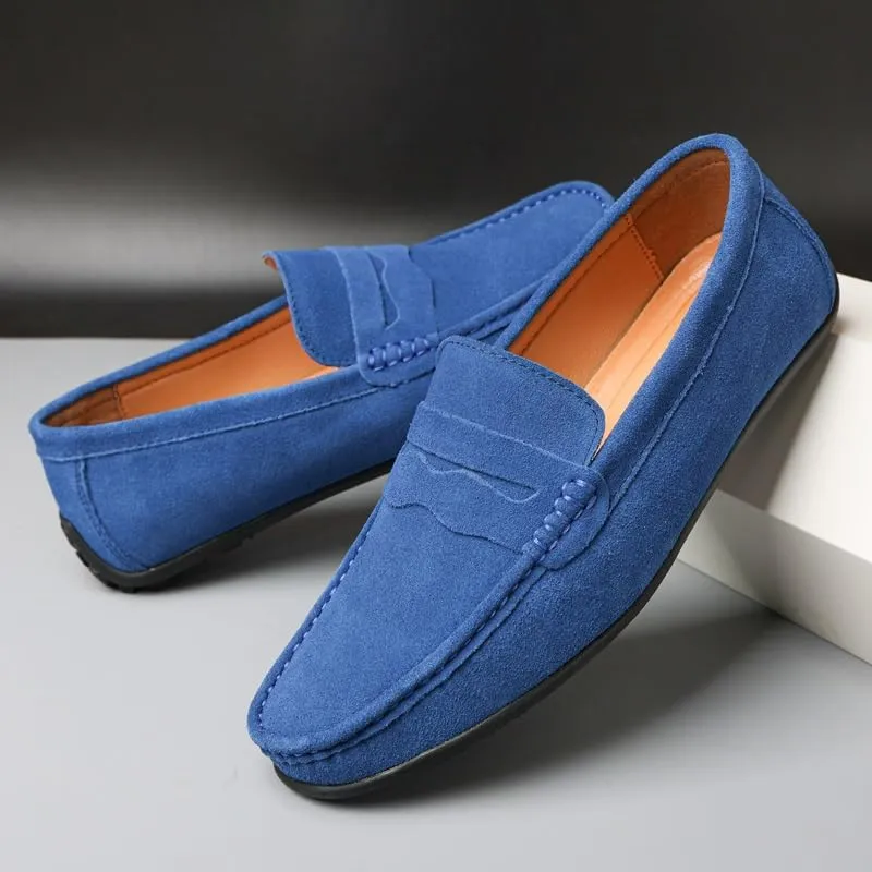 Loafers for Men Apron Toe Suede Vamp Solid Color Penny Loafer Shoe Anti-Slip Slip Resistant Flexible Classic Slip-ons