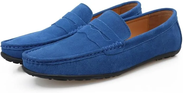 Loafers for Men Apron Toe Suede Vamp Solid Color Penny Loafer Shoe Anti-Slip Slip Resistant Flexible Classic Slip-ons