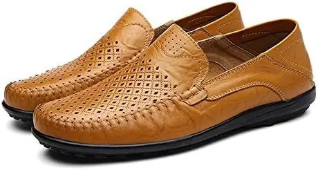 LOUECHY Men's Leather Slip-On Loafer Lightweight Driving Shoes Casual Moccasin Slipper