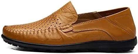 LOUECHY Men's Leather Slip-On Loafer Lightweight Driving Shoes Casual Moccasin Slipper