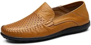 LOUECHY Men's Leather Slip-On Loafer Lightweight Driving Shoes Casual Moccasin Slipper