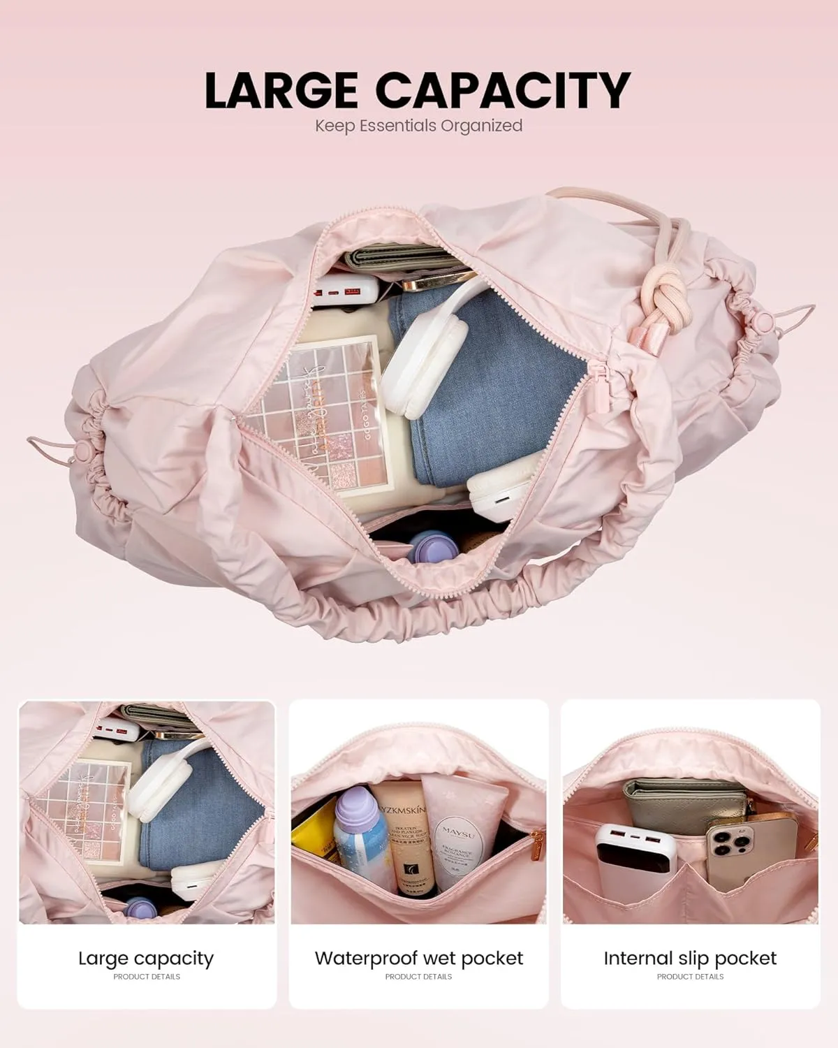 LOVEVOOK Gym Bag for Women, Sports Duffel Bag,Weekender Travel Bag With Wet Pocket, Water Resistant Sports Gym Tote Bags with Hidden Yoga Mat Holder-Pink