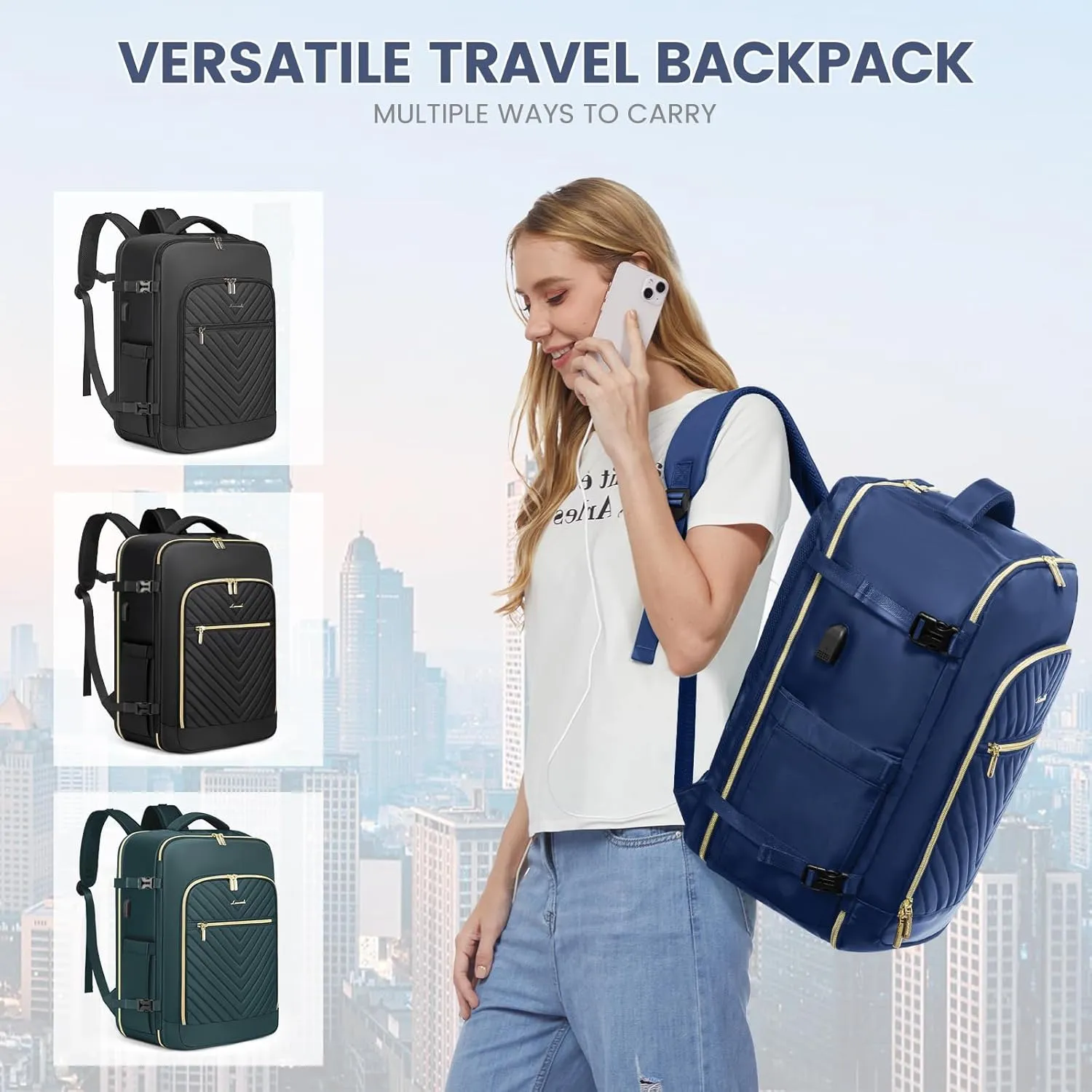 LOVEVOOK Travel Backpack With 3 Packing Cubes,Large Carry on Backpack as Personal Item Airline Approved,50L Waterproof Daypack Travel Bag TSA Fit 18inch Laptop Luggage With USB Charging Port