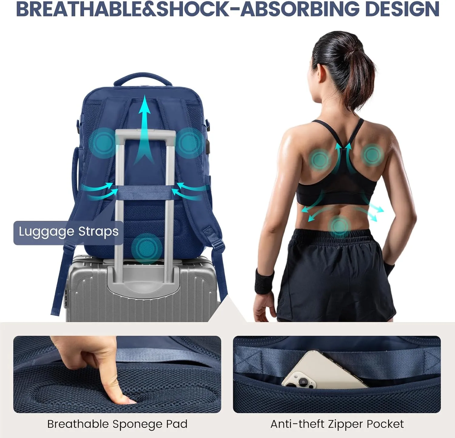 LOVEVOOK Travel Backpack With 3 Packing Cubes,Large Carry on Backpack as Personal Item Airline Approved,50L Waterproof Daypack Travel Bag TSA Fit 18inch Laptop Luggage With USB Charging Port