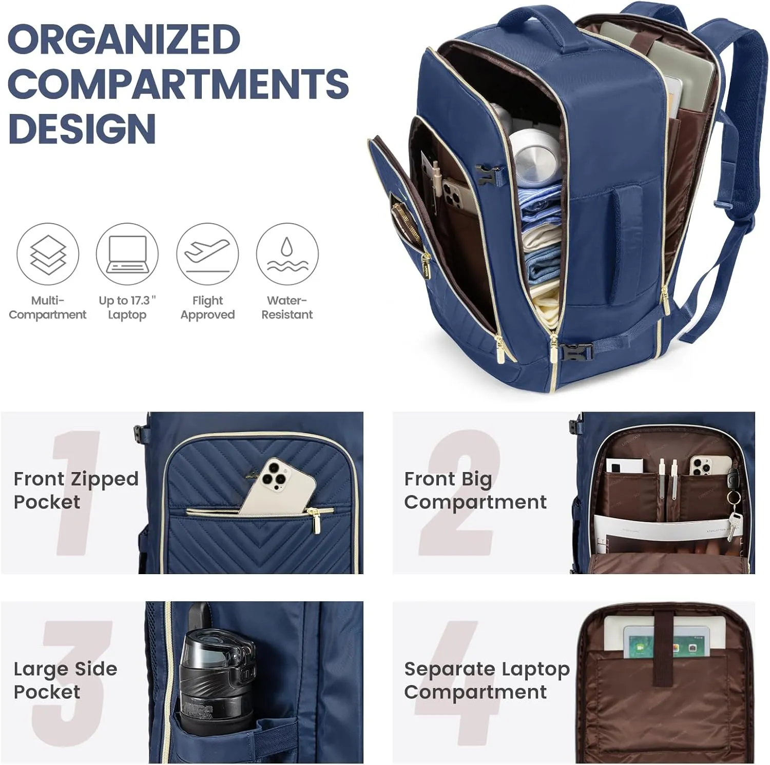 LOVEVOOK Travel Backpack With 3 Packing Cubes,Large Carry on Backpack as Personal Item Airline Approved,50L Waterproof Daypack Travel Bag TSA Fit 18inch Laptop Luggage With USB Charging Port