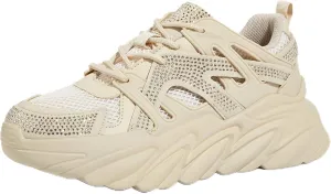 LUCKY STEP Women's Chunky Rhinestone Fashion Sneakers | Sparkly Platform Thick Dad Rave Mesh Walking Shoes