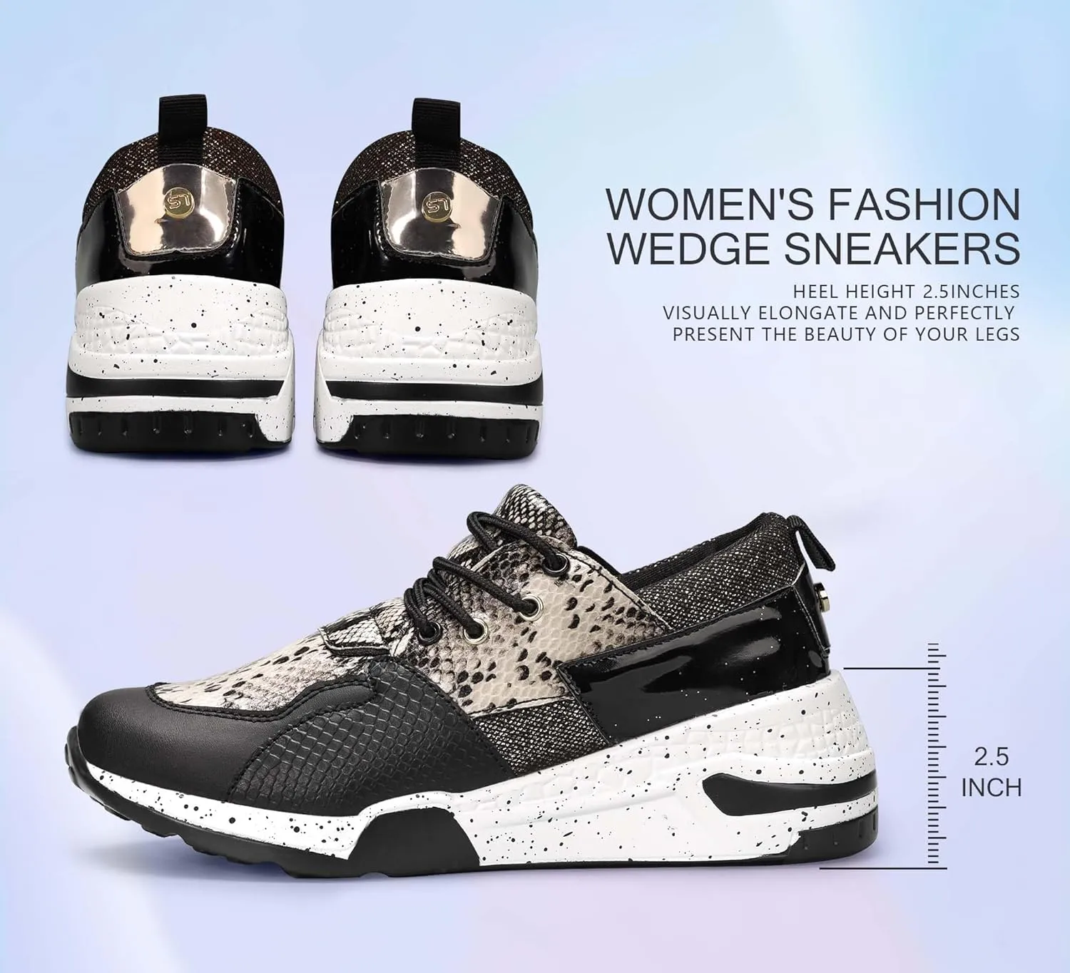 LUCKY STEP Women's High Heel Wedge Sneakers Fashion Cliff Platform Retro Lace Up Casual Shoes