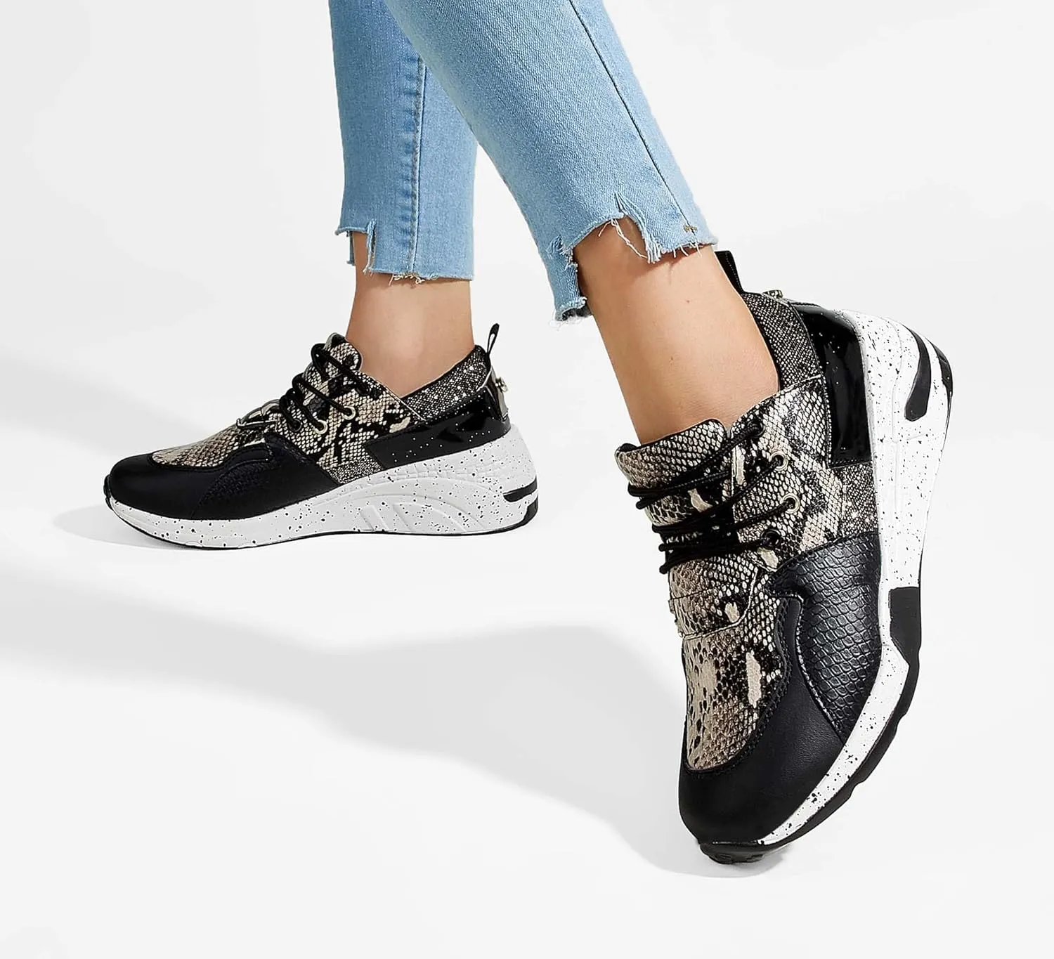 LUCKY STEP Women's High Heel Wedge Sneakers Fashion Cliff Platform Retro Lace Up Casual Shoes