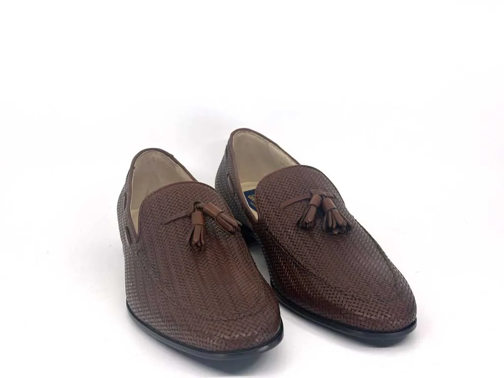 Luis Brown Woven Tassel Loafers