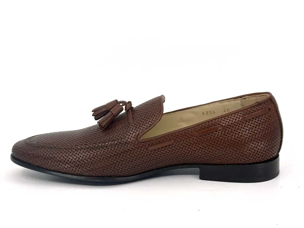 Luis Brown Woven Tassel Loafers