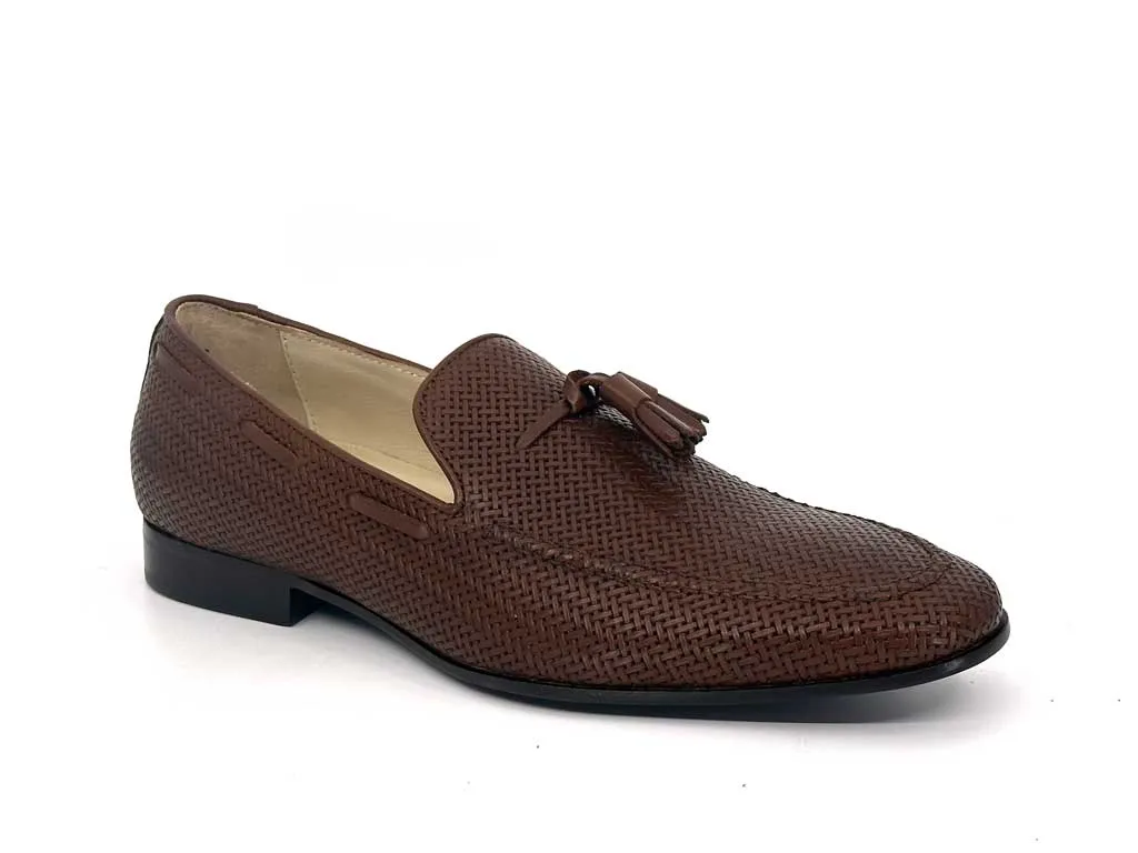 Luis Brown Woven Tassel Loafers