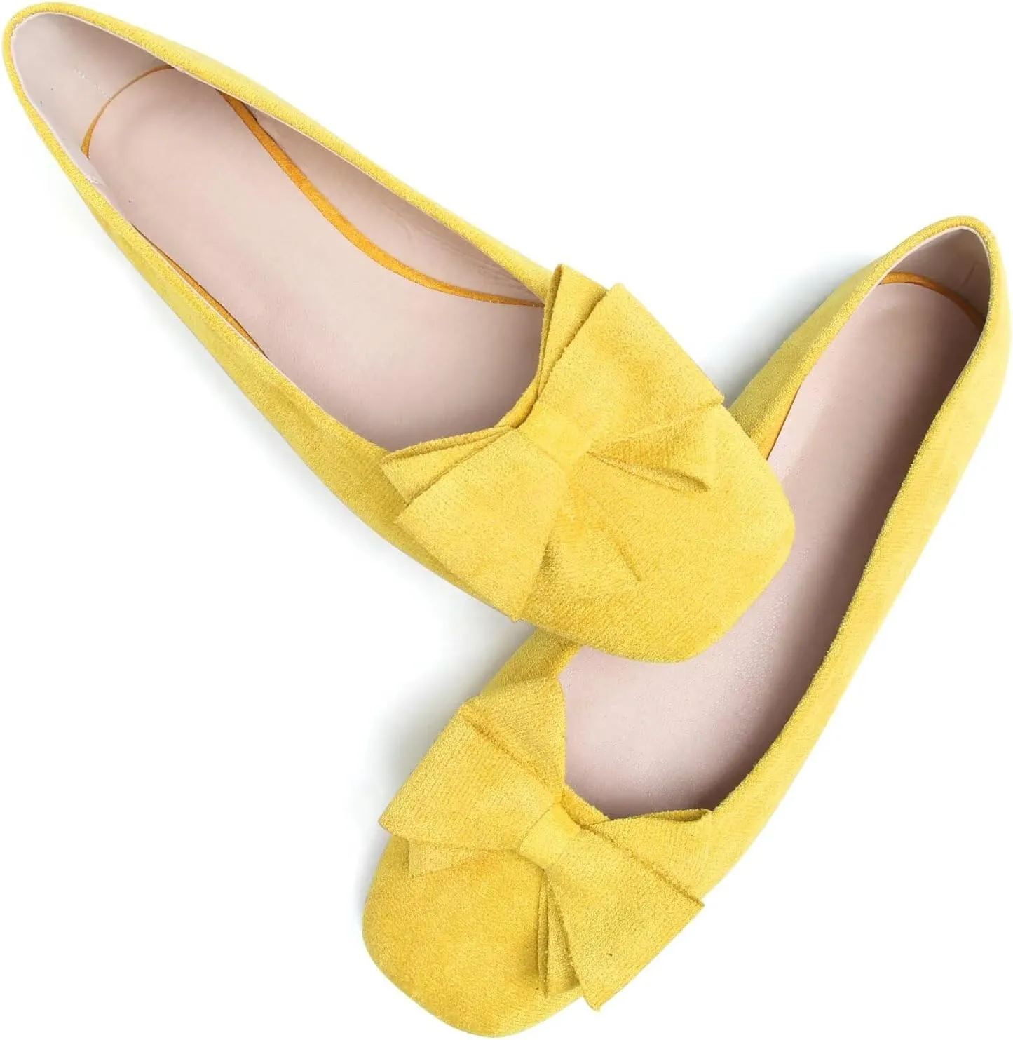 LUXINYU Women's Slip on Flats,Square Toe Solid Classic Shallow Bow Knot Ballet Dance Shoes Soft Comfortable Suede Work Flat Shoes