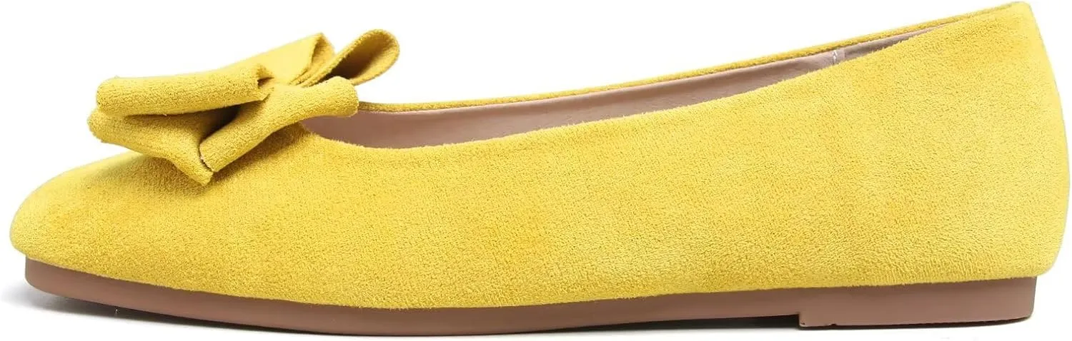 LUXINYU Women's Slip on Flats,Square Toe Solid Classic Shallow Bow Knot Ballet Dance Shoes Soft Comfortable Suede Work Flat Shoes