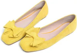 LUXINYU Women's Slip on Flats,Square Toe Solid Classic Shallow Bow Knot Ballet Dance Shoes Soft Comfortable Suede Work Flat Shoes