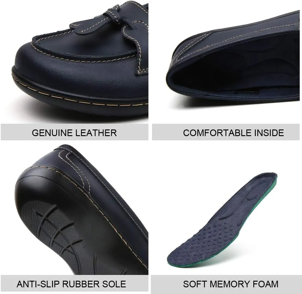 Maichal Loafers for Women Slip On Comfort Leather Tassel Dress Shoes