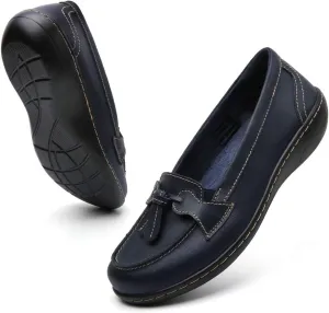Maichal Loafers for Women Slip On Comfort Leather Tassel Dress Shoes