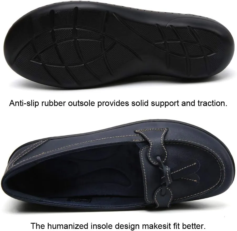 Maichal Loafers for Women Slip On Comfort Leather Tassel Dress Shoes