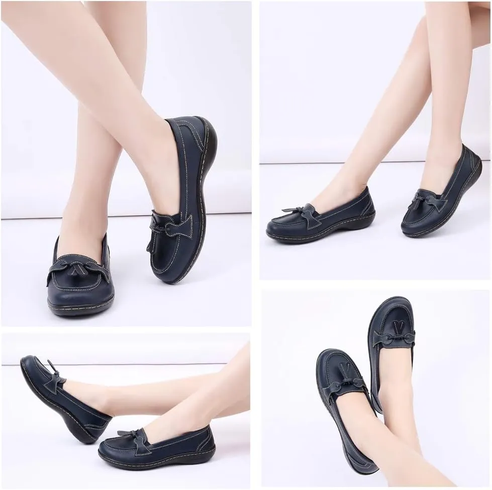 Maichal Loafers for Women Slip On Comfort Leather Tassel Dress Shoes