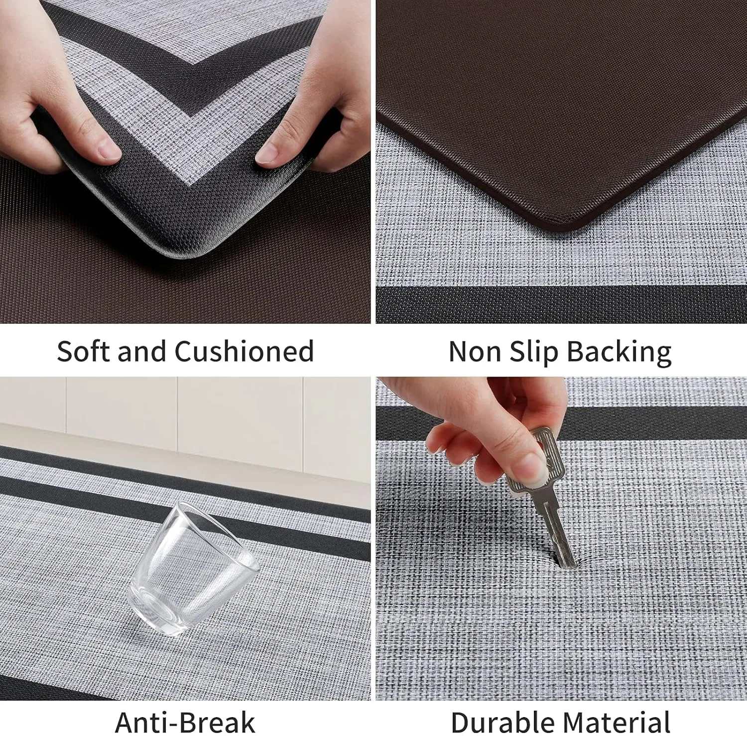 Mattitude Kitchen Mat [2 PCS] Cushioned Anti-Fatigue Non-Skid Waterproof Rugs Ergonomic Comfort Standing Mat for Kitchen, Floor, Office, Sink, Laundry, Black and Gray