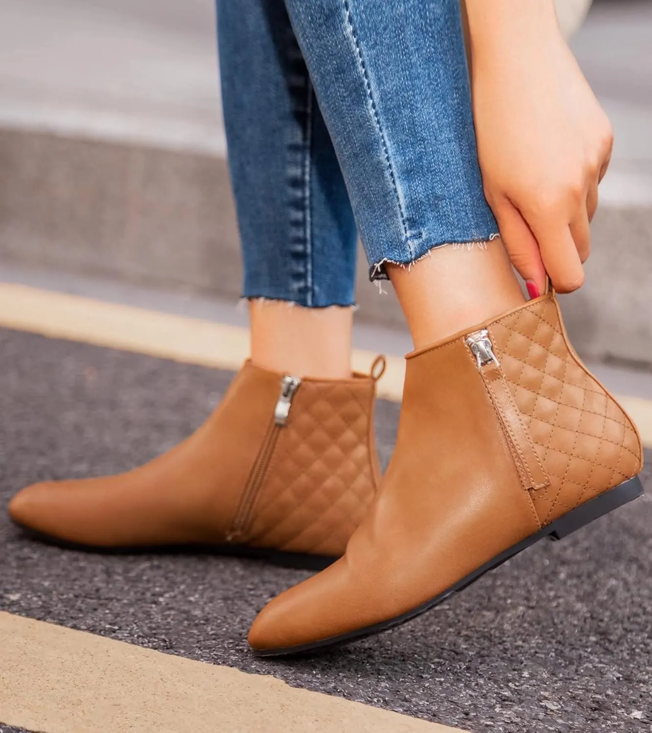 MaxMuxun Women's Ankle Boots Flat Low Heel Zipper/Chelsea Booties Winter Fall Fashion Boots