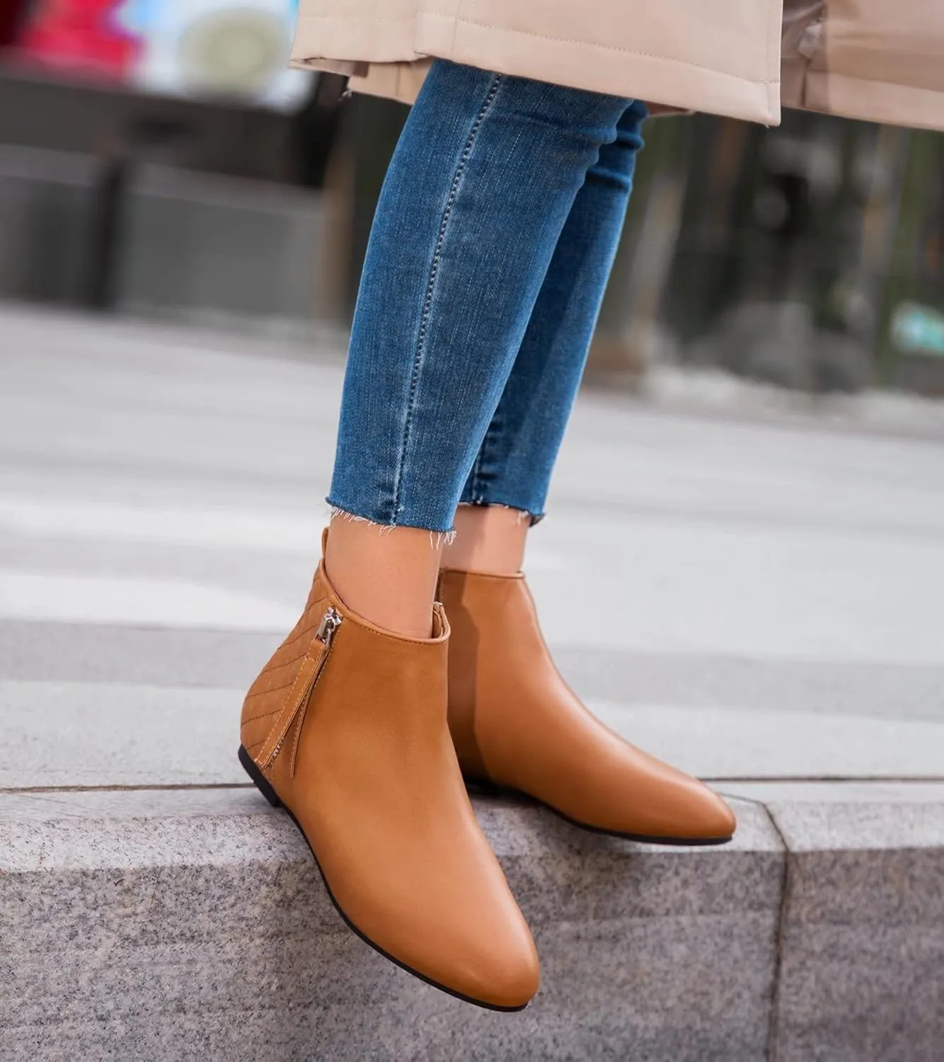 MaxMuxun Women's Ankle Boots Flat Low Heel Zipper/Chelsea Booties Winter Fall Fashion Boots