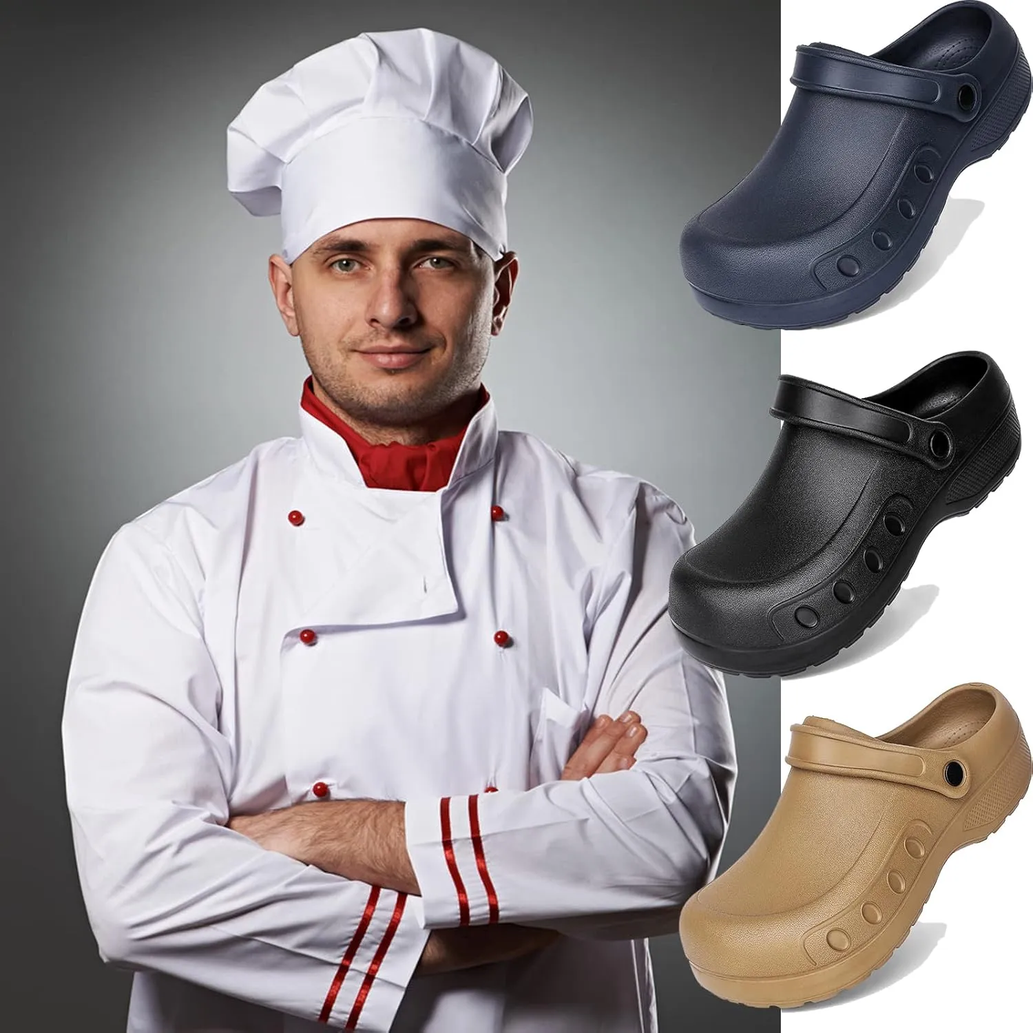 Meidiastra Men Chef Clogs Slip Resistant Garden Clogs with Arch Support Safety Nursing Shoes Work Shoes Water Oil Resistant for Men Food Service