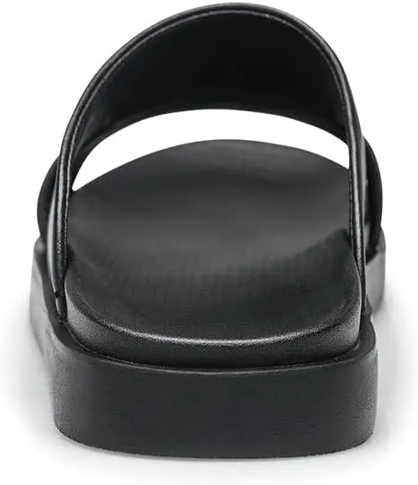 Men Black Leather Slide Sandals Slip On Casual Slippers Summer Shoes Anti-skid Wear Resistant Retro Style
