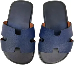 Mengchengying Mens Casual Comfortable Lightweight Fashion Genuine Leather Slip Slide Indoor and Outdoor Open Sandal Anti Slip Cushion Support