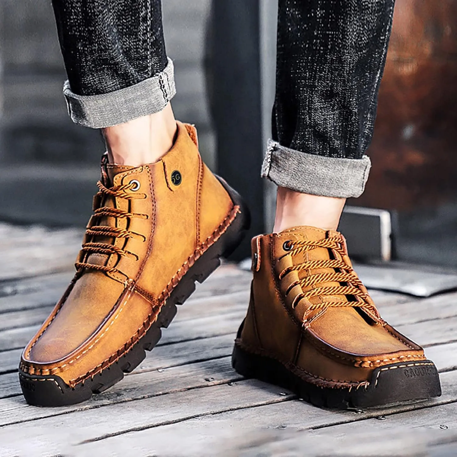 Men's British Large Casual Leather Handcrafted Foreign Trade Lace Up Sports Shoes Mens Slip on Sneaker Men's Shoes Men Shoes